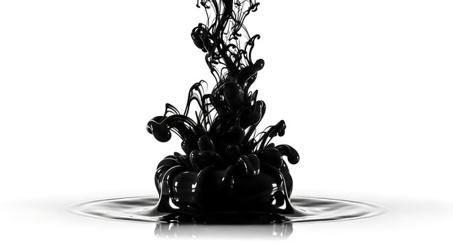 Black ink cloud dissolving in water on white background - Powered by Adobe