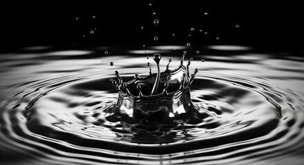Black liquid splash crown on dark water surface