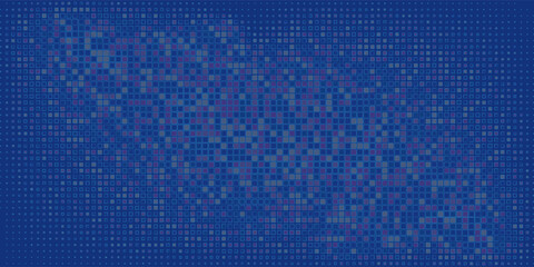 Blue pixel background. Abstract digital pattern with square elements grid. Futuristic dotted mesh with gradient effect. Geometric minimal digital design. Modern vector illustration.