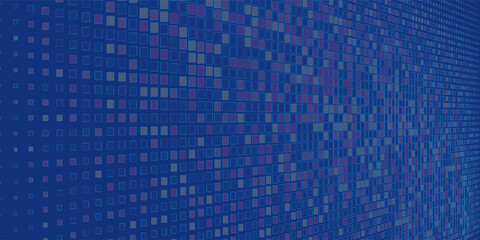 Blue pixel background. Abstract digital pattern with square elements grid. Futuristic dotted mesh with gradient effect. Geometric minimal digital design. Modern vector illustration.