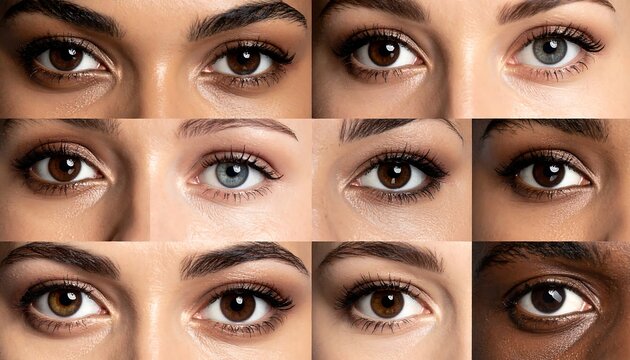 Collage of diverse human eyes, showcasing varied irises and skin tones in a detailed, close-up grid arrangement
