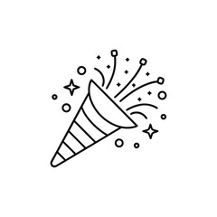 Party popper exploding with confetti stars and circles isolated on white background

