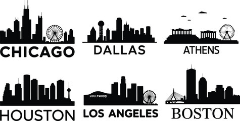 Obraz premium Silhouetted city skylines of famous global destinations