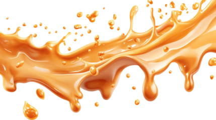 Orange Caramel Sauce Splash isolated on a transparent background