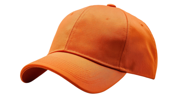Orange baseball cap isolated on a transparent background