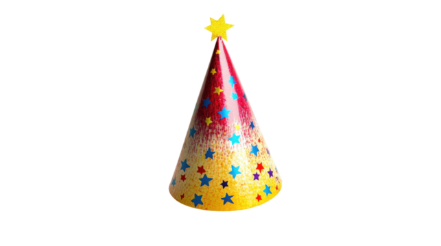 Party hat with stars isolated on a transparent background