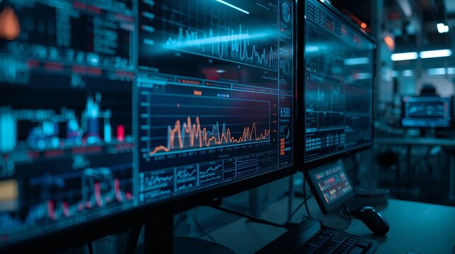 stock market information displayed on multiple computer screens, capturing the complexity and depth of the financial world