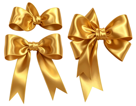 Three luxurious gold satin bows, two small, one large