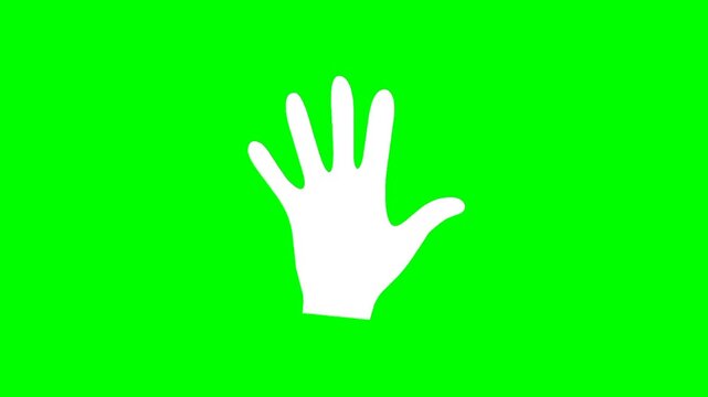 Cartoon waving hand signifying goodbye or greeting. Palms move repetitively on a green background.