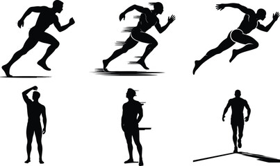 Silhouettes of athletes in motion and poses