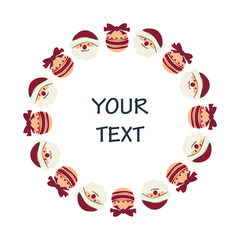 Simple Christmas and New Year vector circle frame. Festive Christmas templates for seasonal design, cards, banners, patterns.