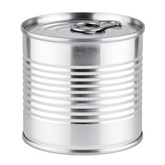 Silver metal tin can with a pull tab for canned food products. Isolated on transparent background
