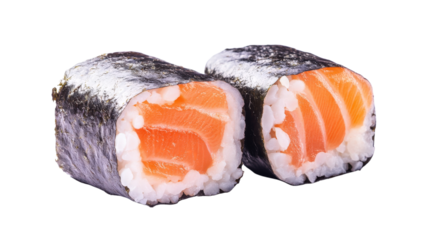Salmon sushi rolls isolated on a transparent background