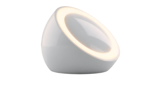 Sleek white modern lamp with a soft, warm luminous glow from its curved design, perfect for contemporary interiors, isolated on a clean transparent background