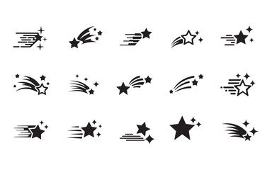 Shooting Star Icon Set | Minimal Black Falling Star Vector Design