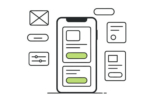 Minimalist mobile application user interface design concept with surrounding UX elements