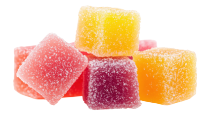 Assorted fruit jellies with sugar coating isolated on a transparent background