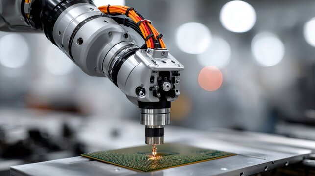 Robotic arm performing soldering on circuit board