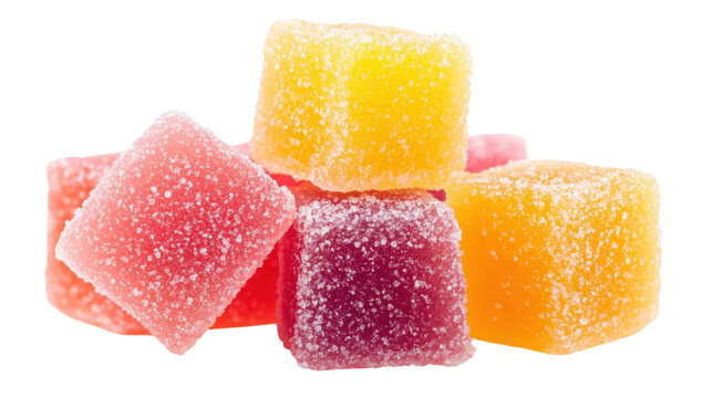 Assorted fruit jellies with sugar coating isolated on a transparent background