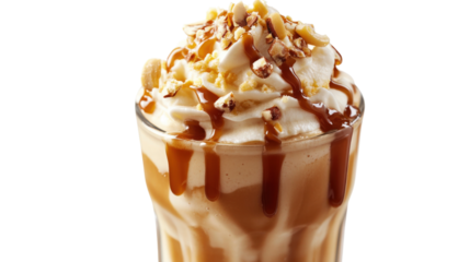 Caramel Frappe Drink with Whipped Cream isolated on a transparent background