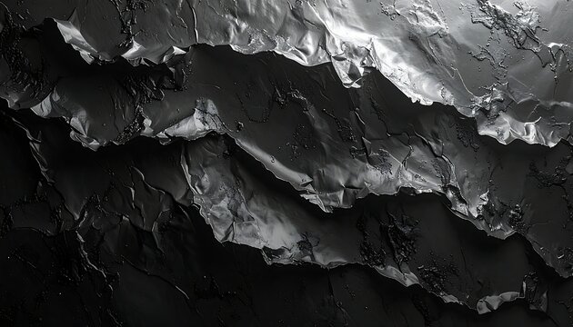 Abstract grayscale texture with layered ridges and deep shadows, evoking a rough and uneven surface