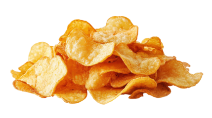 Crispy Potato Chips Pile isolated on a transparent background