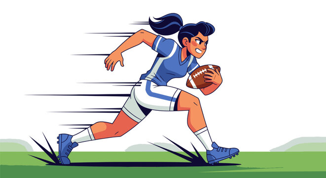 Rugby Player Sprinting with Ball in Hand Determined Expression.