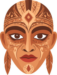 An intricately designed tribal mask with detailed patterns and feather accents, representing cultural heritage and artistic expression.