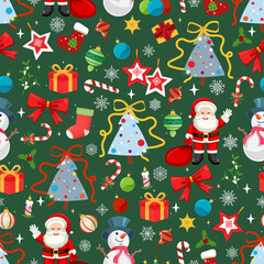 Festive Christmas seamless pattern with Santa Claus