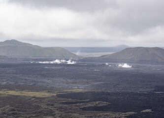lava fields and volcanism on Reykjanes Peninsula in Iceland