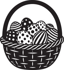 Easter Basket Filled with Decorated Eggs Black and White Vector