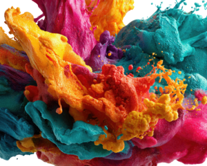 Colorful fluid explosion; vibrant, dynamic splashes