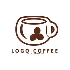 Coffee shop logo. Retro badge coffee beans and leaf branch with natural natural icon line stamp logo vector design modern hipster vintage style. Premium coffee shop bar brand symbol icon.