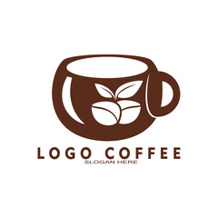 Coffee shop logo. Retro badge coffee beans and leaf branch with natural natural icon line stamp logo vector design modern hipster vintage style. Premium coffee shop bar brand symbol icon.