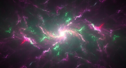 Colorful pink and green nebula abstract space background