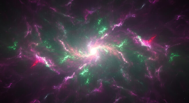 Colorful pink and green nebula abstract space background
