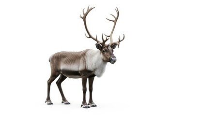 Realistic reindeer with majestic antlers on white background