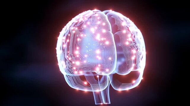 Brain with neural connections and glowing circuit patterns as symbol of artificial intelligence and advanced medical technology.