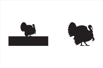 Two black silhouettes of turkeys standing on a surface simple design