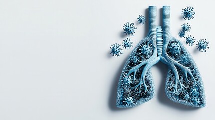 Crosssection of lungs affected by influenza infection, medical illustration for awareness