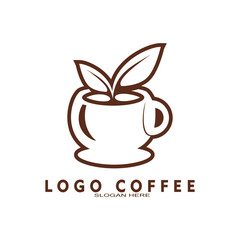 Coffee shop logo. Retro badge coffee beans and leaf branch with natural natural icon line stamp logo vector design modern hipster vintage style. Premium coffee shop bar brand symbol icon.