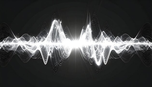 Abstract luminous waveform pattern against a dark background, radiating light from its center