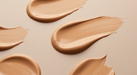 Smooth swirls of beige makeup foundation on light background