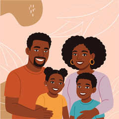 Black family portrait, father, mom and childrens