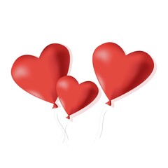Glossy red hearts-shaped balloon with white string and soft shadow. Minimalist 3D-style illustration symbolizing love, affection, and celebration