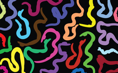 Colorful abstract squiggle art, Vibrant line pattern design, Modern neon curve background