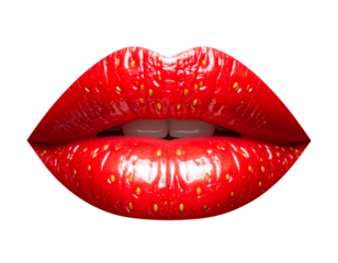 Bouche Sensuelle en Fraise – Fusion de Beauté et Nature – PNG Isolé Haute Définition