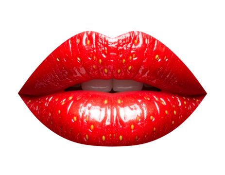 Bouche Sensuelle en Fraise – Fusion de Beauté et Nature – PNG Isolé Haute Définition
