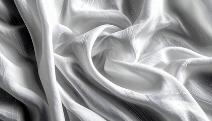 A detailed, close-up view of white fabric with elegant folds and a subtle textured surface, evoking a sense of luxury and softness.