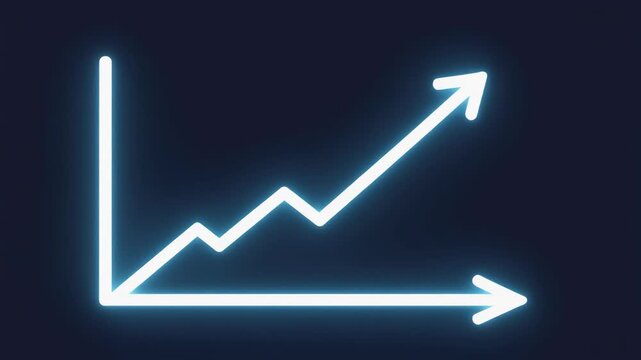 Dynamic upward trend arrow animation with glowing neon effect showing business growth and success, perfect for presentations and motion graphics